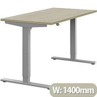Zoom Height Adjustable Sit Stand Office Desk Plain Top W1400mmxD700mmxH685-1185mm Arctic Oak Top Silver Frame - Prevents & Reduces Muscle & Back Problems, Poor Circulation & Increases Brain Activity. Zoom Height Adjustable Sit Stand Office Desk Plain Top W1400mmxD700mmxH685-1185mm Arctic Oak Top Silver Frame - Prevents & Reduces Muscle & Back Problems, Poor Circulation & Increases Brain Activity.