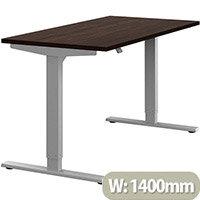 Zoom Height Adjustable Sit Stand Office Desk Plain Top W1400mmxD700mmxH685-1185mm Dark Walnut Top Silver Frame - Prevents & Reduces Muscle & Back Problems, Poor Circulation & Increases Brain Activity. Zoom Height Adjustable Sit Stand Office Desk Plain Top W1400mmxD700mmxH685-1185mm Dark Walnut Top Silver Frame - Prevents & Reduces Muscle & Back Problems, Poor Circulation & Increases Brain Activity.