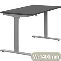 Zoom Height Adjustable Sit Stand Office Desk Plain Top W1400mmxD700mmxH685-1185mm Graphite Top Silver Frame - Prevents & Reduces Muscle & Back Problems, Poor Circulation & Increases Brain Activity. Zoom Height Adjustable Sit Stand Office Desk Plain Top W1400mmxD700mmxH685-1185mm Graphite Top Silver Frame - Prevents & Reduces Muscle & Back Problems, Poor Circulation & Increases Brain Activity.