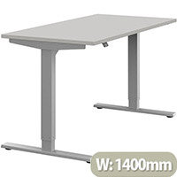 Zoom Height Adjustable Sit Stand Office Desk Plain Top W1400mmxD700mmxH685-1185mm Grey Top Silver Frame - Prevents & Reduces Muscle & Back Problems, Poor Circulation & Increases Brain Activity. Zoom Height Adjustable Sit Stand Office Desk Plain Top W1400mmxD700mmxH685-1185mm Grey Top Silver Frame - Prevents & Reduces Muscle & Back Problems, Poor Circulation & Increases Brain Activity.