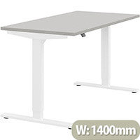 Zoom Height Adjustable Sit Stand Office Desk Plain Top W1400mmxD700mmxH685-1185mm Grey Top White Frame - Prevents & Reduces Muscle & Back Problems, Poor Circulation & Increases Brain Activity. Zoom Height Adjustable Sit Stand Office Desk Plain Top W1400mmxD700mmxH685-1185mm Grey Top White Frame - Prevents & Reduces Muscle & Back Problems, Poor Circulation & Increases Brain Activity.