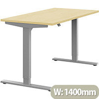 Zoom Height Adjustable Sit Stand Office Desk Plain Top W1400mmxD700mmxH685-1185mm Maple Top Silver Frame - Prevents & Reduces Muscle & Back Problems, Poor Circulation & Increases Brain Activity. Zoom Height Adjustable Sit Stand Office Desk Plain Top W1400mmxD700mmxH685-1185mm Maple Top Silver Frame - Prevents & Reduces Muscle & Back Problems, Poor Circulation & Increases Brain Activity.