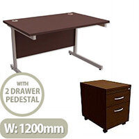Office Desk Rectangular Silver Legs W1200mm With Mobile 2-Drawer Pedestal Dark Walnut Ashford Office Desk Rectangular Silver Legs W1200mm With Mobile 2-Drawer Pedestal Dark Walnut Ashford