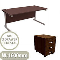 Office Desk Rectangular Silver Legs W1600mm With Mobile 3-Drawer Pedestal Dark Walnut Ashford Office Desk Rectangular Silver Legs W1600mm With Mobile 3-Drawer Pedestal Dark Walnut Ashford