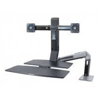 Ergotron WorkFit-A Dual with Worksurface+ - Stand (tray, desk clamp mount, pivot) for 2 LCD displays / keyboard / mouse - black, polished aluminium - screen size: up to 24 Inches - desk-mountable