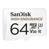 SanDisk High Endurance - Flash memory card (microSDXC to SD adapter included) - 64 GB - Video Class V30 / UHS-I U3 / Class10 - microSDXC UHS-I