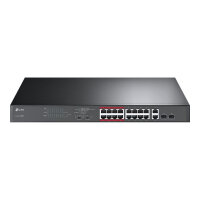 TP-Link TL-SL1218MP - Switch - unmanaged - 16 x 10/100 (PoE+) + 2 x 10/100/1000 + 2 x combo Gigabit SFP - rack-mountable (192 W)