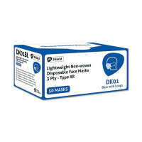 HPC Disposable 3-Ply Face Masks with Elasticated Loops Non Woven Blue Pack of 50 DK01BL