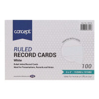 Concept 6x4 Inch Ruled Record Cards Pack of 100 - White for Study and Filing