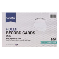 Concept 8x5 Inch Ruled Record Cards Pack of 100 - White for Filing and Study