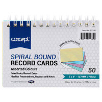 Concept Spiral Bound Record Cards 5x3 Inch Pack of 50 - Colourful & Portable Notes