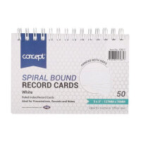 Concept Pack of 50 5x3 Inch Spiral Bound Record Cards - White - Organised Study Cards
