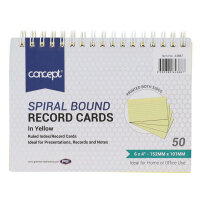 Concept Yellow Spiral Bound Record Cards 6x4 Inch Pack of 50 - Eye-Catching Notes
