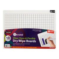 Ormond Dry Wipe Boards Pack of 10 - 228x305mm, 1cm Grid - Reusable Classroom Whiteboards