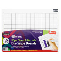 Ormond Dry Wipe Boards Pack of 10 - 228x305mm, 2cm Grid - Reusable Educational Tool