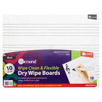 Ormond Dry Wipe Boards Pack of 10 - 228x305mm, Music - Write-On Music Staff Boards