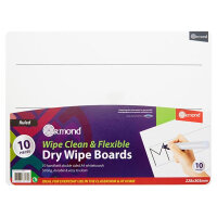 Ormond Dry Wipe Boards Pack of 10 - 228x305mm, Wide Ruled - Classroom Writing Boards