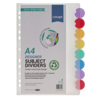 Concept A4 Round Tab Transparent Subject Dividers 8 Part - Easy Reference