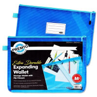 Premto A4+ Neon Extra Durable Expanding Mesh Wallet Bluebird Blue - Perfect for Large Document Storage