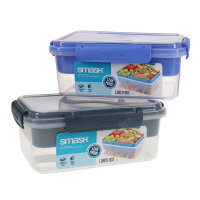 Smash Leakproof Clip & Seal Lunch Box 2L - 2 Assorted - Durable Food Container