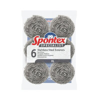 Spontex Pack of 6 Specialist Stainless Steel Scourers XL Silver 19500135