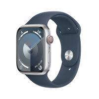 Apple Watch Series 9 GPS + Cellular 45mm Silver Aluminium Case w/ Storm Blue Sport Band - M/L