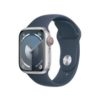 Apple Watch Series 9 GPS + Cellular 41mm Silver Aluminium Case w/ Storm Blue Sport Band - S/M