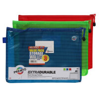 Premto Pack of  3 A4+ Extra Durable Mesh Storage Wallet - Assorted Colours Available - Strong & Practical File Storage
