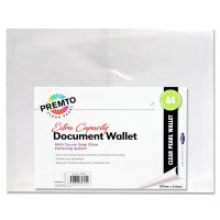 Premto A4 Extra Capacity Button Document Wallet - Clear Pearl - Secure Storage