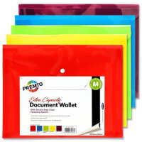 Premto A4 Extra Capacity Button Document Wallet S-1 - Assorted Colours - Organiser