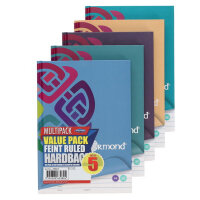 Ormond Pack of 5 A5 160Pg Hardcover Notebook - Compact A5 Hardcover Notebooks for School and Office