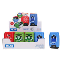 Milan Compact Viking Twin Hole Sharpener & Eraser - 4 Assorted  - Dual Sharpener and Eraser for School Use