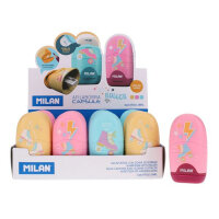 Milan Capsule Roller Single Hole Sharpener & Eraser - 4 Assorted  - Roller Sharpener and Eraser for Smooth Writing