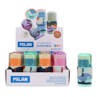 Milan Capsule Extension Single Hole Sharpener & Eraser - 4 Assorted  - Practical Sharpener and Eraser Set for School
