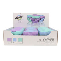 Premto Pastel Three Hole Sharpener - Assorted Colours Available - Reliable Sharpener for Pencils