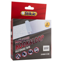 Stik-Ie 5M X 25mm Roll Multipurpose Hook & Loop Fastening Tape - White - Convenient & Reusable