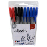 Proscribe Pack of  10 Ballpoint Pens - Assorted - Smooth Writing for Office & School