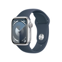 Apple Watch Series 9 GPS 41mm Silver Aluminium Case w/ Storm Blue Sport Band - S/M