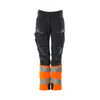 MASCOT Trousers with kneepad pockets 19178-511 ACCELERATE SAFE Ladies fit DIAMOND, ULTIMATE STRETCH, water-repellent, two-toned, suitable for Industrial wash  dark navy/hi-vis orange L32W34