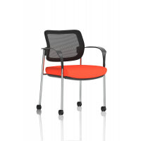 Brunswick Deluxe With Arms Chrome Frame With Castors Mesh Back Bespoke Colour Seat Tabasco Orange