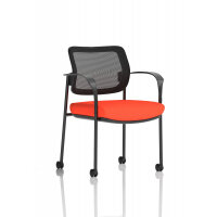 Brunswick Deluxe With Arms Black Frame With Castors Mesh Back Bespoke Colour Seat Tabasco Orange