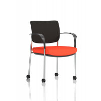Brunswick Deluxe With Arms Chrome Frame With Castors Black Fabric Back Bespoke Colour Seat Tabasco Orange