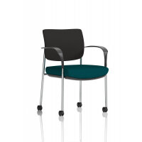 Brunswick Deluxe With Arms Chrome Frame With Castors Black Fabric Back Bespoke Colour Seat Maringa Teal