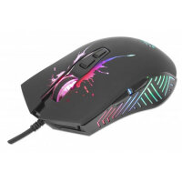 Manhattan Gaming Mouse with LEDs, Wired, Seven Button, Scroll Wheel, 7200dpi, Black with LED lighting, Three Year Warranty
