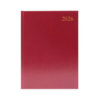5 Star Desk Diary Day Per Page A4 Burgundy 2026 KFA41BG26