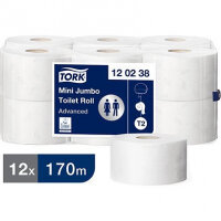 Tork Advanced T2 White Mini Jumbo Toilet Roll 170m (Pack of 12)