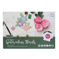 ICON A4 12 SHEETS 300GSM PRE-DRAWN WATERCOLOUR PAPER PAD - FLORALS
