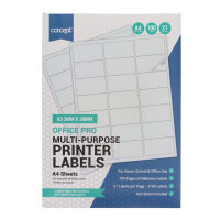 Concept A4 Multi-Purpose Printer Labels - 21 Labels Per sheet Pack of 100 Sheets 63.5x38mm