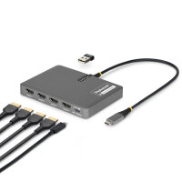 StarTech.com USB-C to Quad-Monitor Workstation Adapter, 4K 60Hz HDMI, 140W PD Passthrough for Laptop Charging, USB Port for Wireless Keyboard / Mouse, TAA