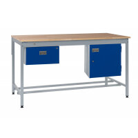 Square Tube Workbench - Beech Top H.840 W.1200 D.750mm - Single Drawer & Storage Cupboard